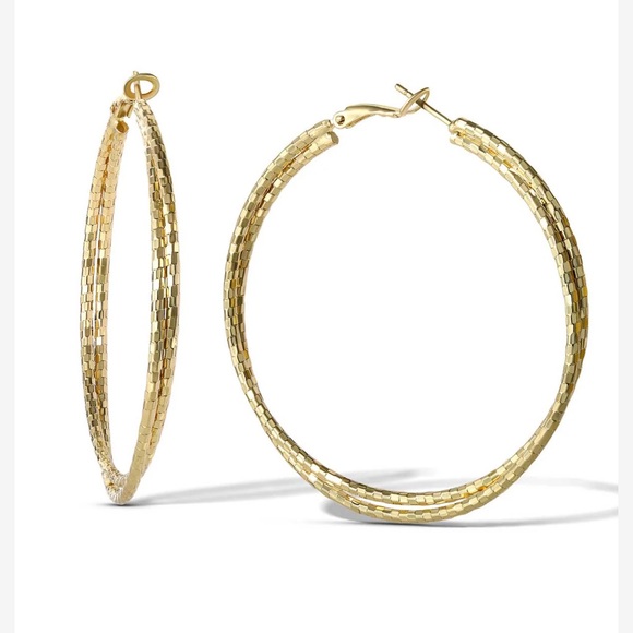 Jessica Simpson Jewelry - Jessica Simpson Double Faceted Gold Hoops